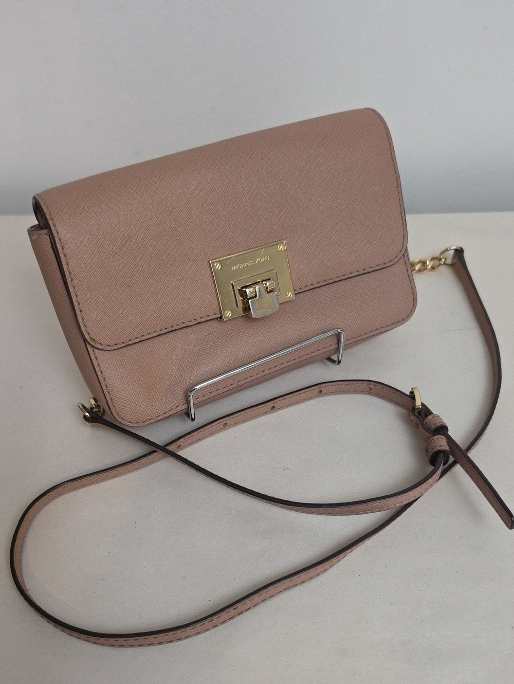 Michael Kors Pink-Tone Saffiano Leather Crossbody with Gold Hardware